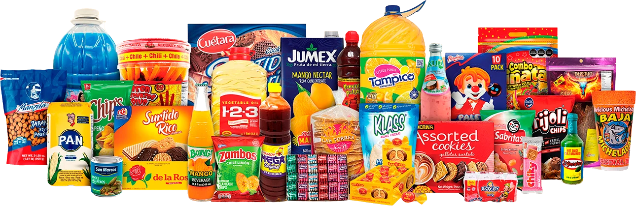 Assorted Latino grocery products distributed by Atlantic Wholesale